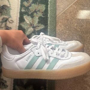 adidas Samba White with Light Mint Green Stripes